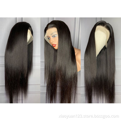 Super double drawn 12A Silky straight Machine made Human hair wigs with fringe/hair bang